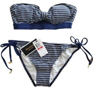 Juicy Couture Swim Set Couture Riviera Tie Side Bikini & Bandeau Bra Sz XS beach